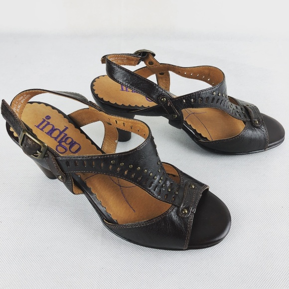 INDIGO by CLARKS BROWN LEATHER STUDDED ANKLE STRAP - Picture 2 of 8